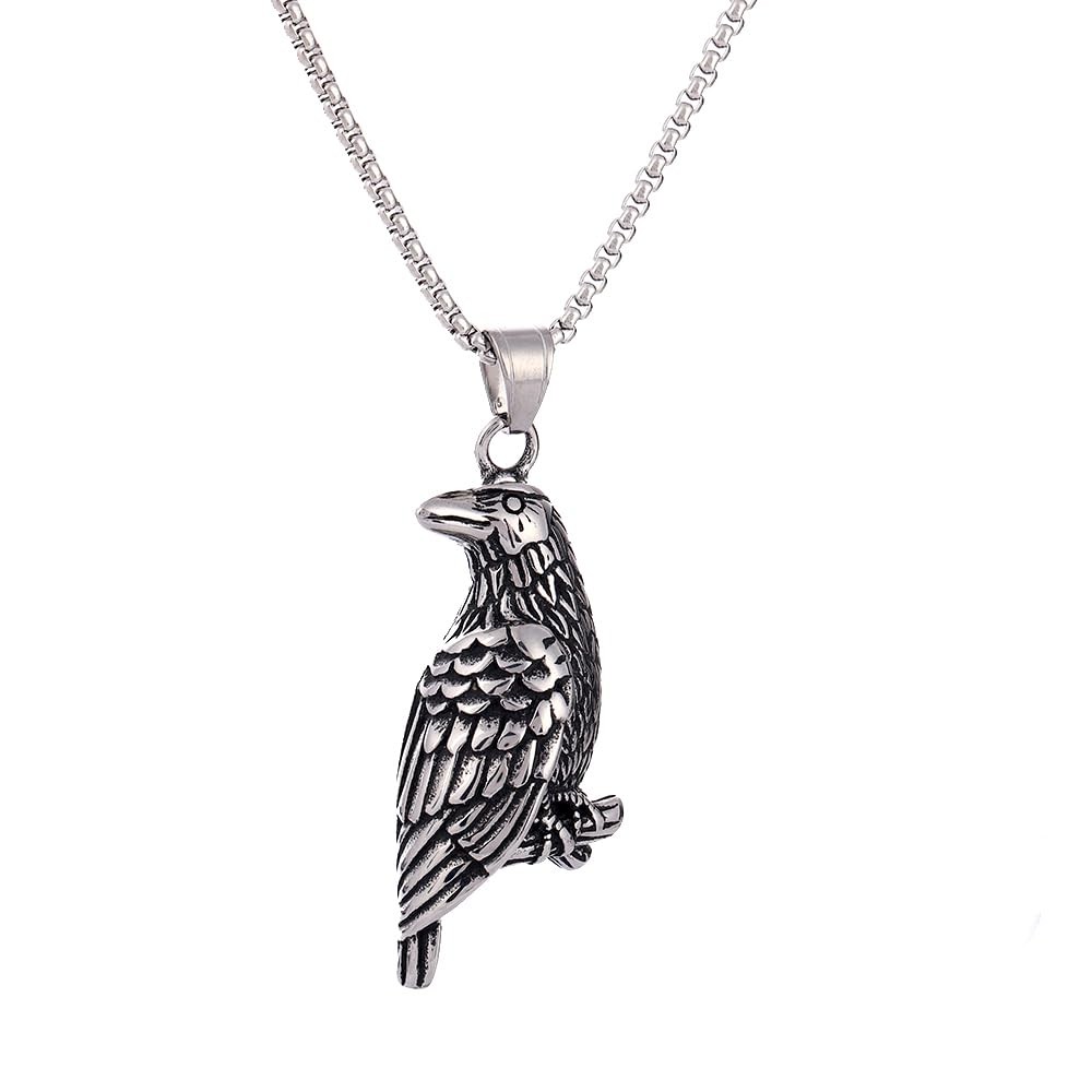 Viking Raven Necklace – Stainless Steel Norse Mythology Odin Crow Raven Penda…