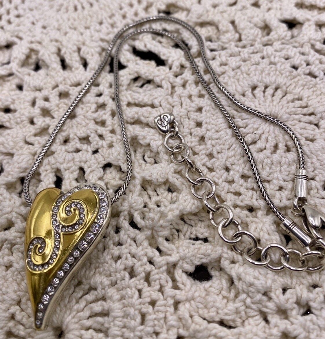 Brighton “Corazon” Crystal Silver/Gold Plate Heart Rare!
