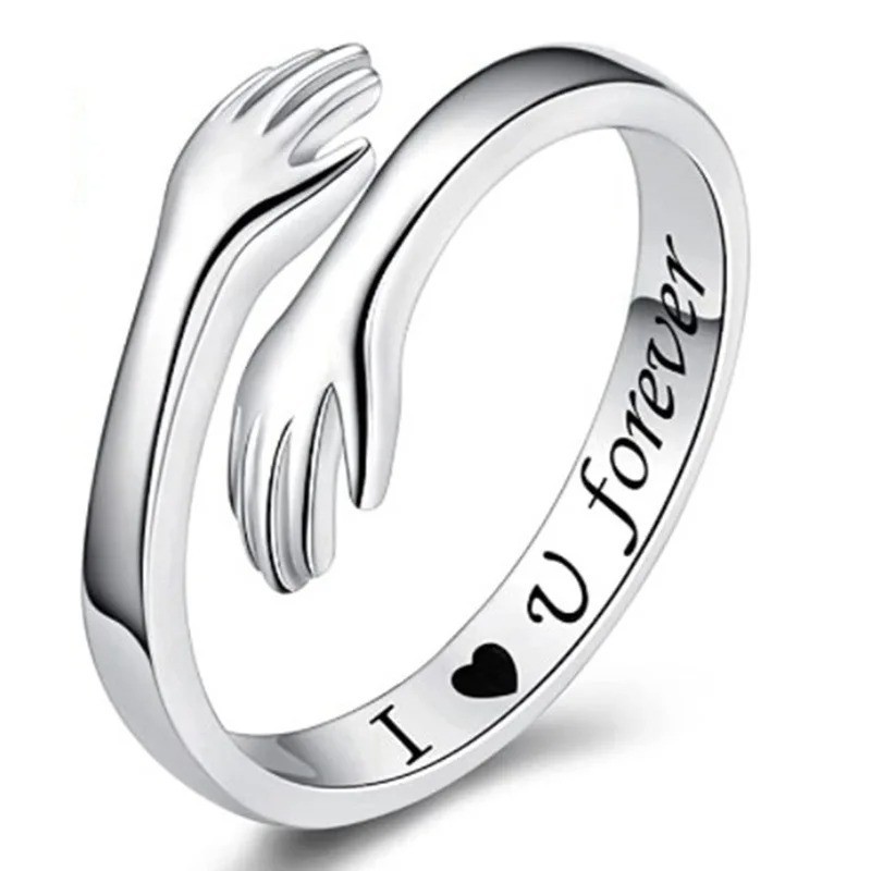 925 Sterling Silver Hug Ring for Women Men Adjustable Hugging Hands Open Love US