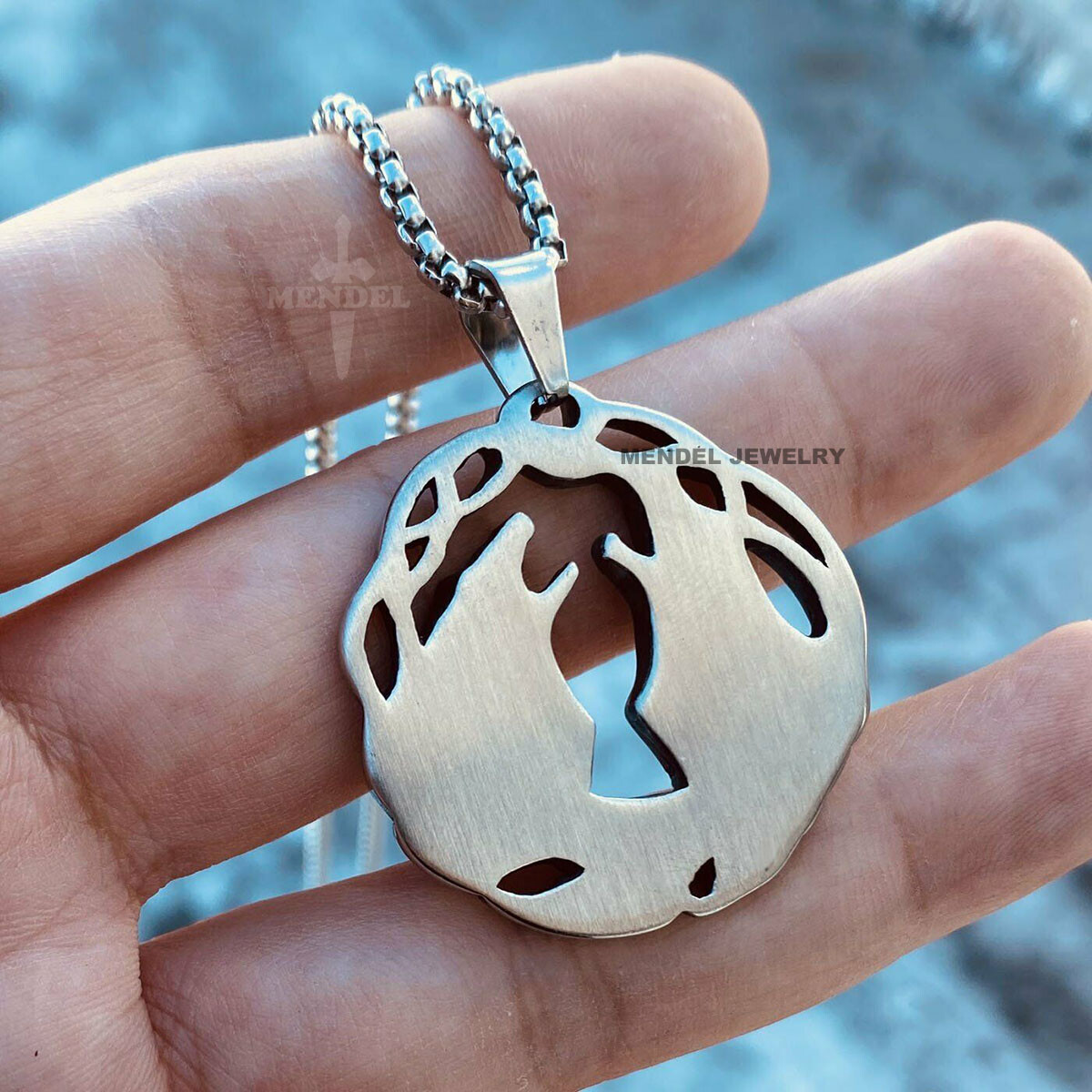 MENDEL Mens Girls Stainless Steel Couple Love Viking Wolf Pendant Necklace Women