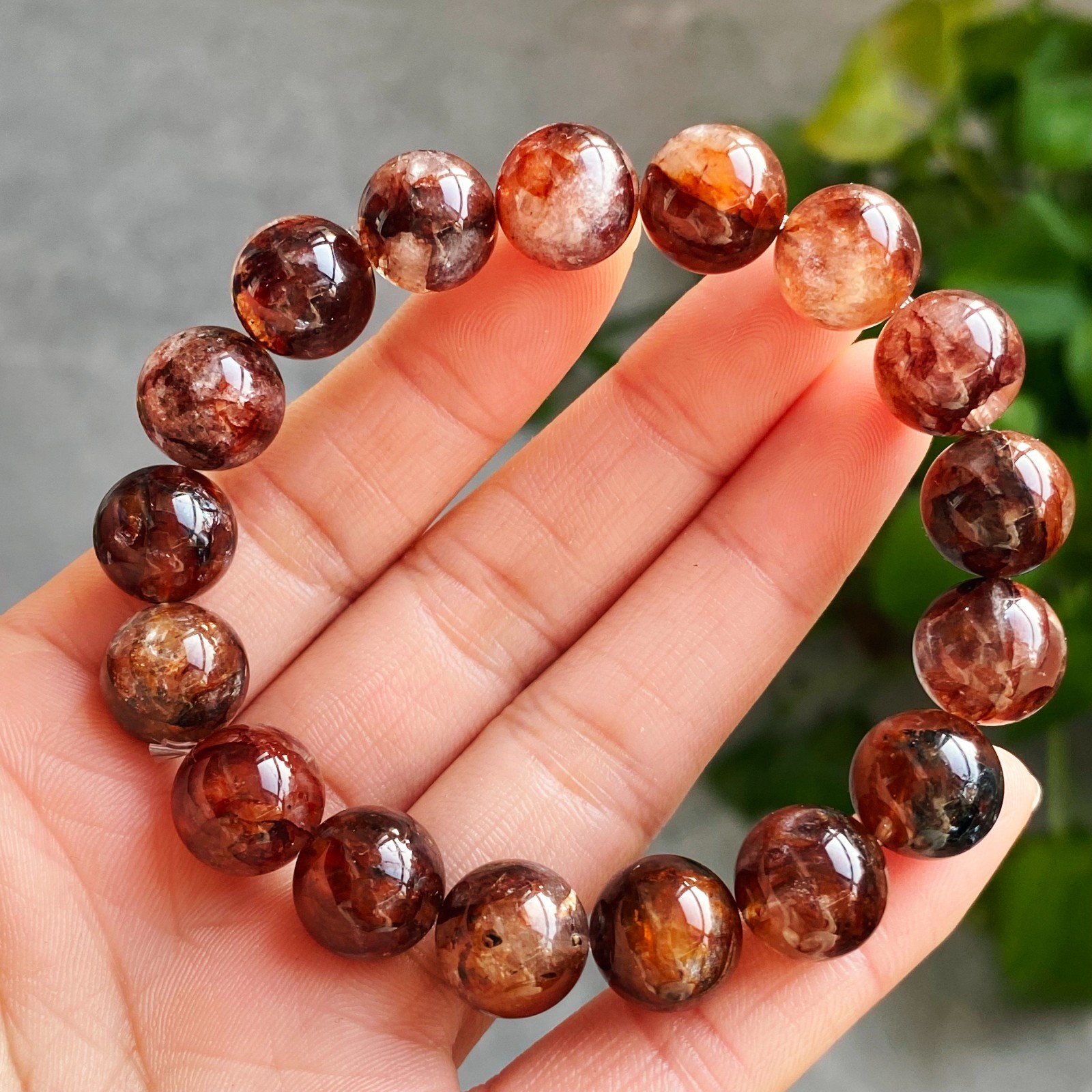 11.3mm Natural Red Multi-inclusions Phantom Quartz Crystal Beads Bracelet 2719