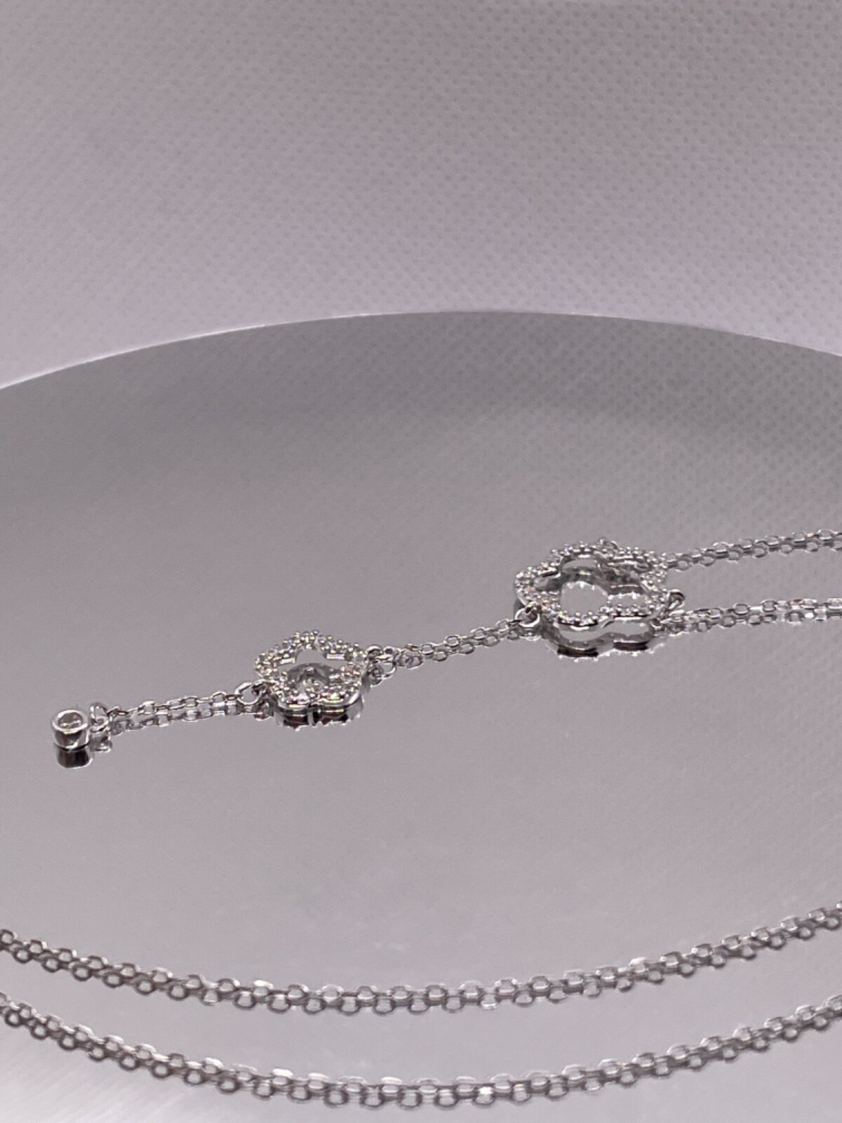 Double clover necklace lab simulated diamonds 925 sterling silver