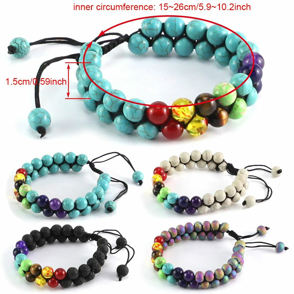 Natural Stone Bead 7 Chakra Healing Bracelet Braided Yoga Reiki Energy Bangle
