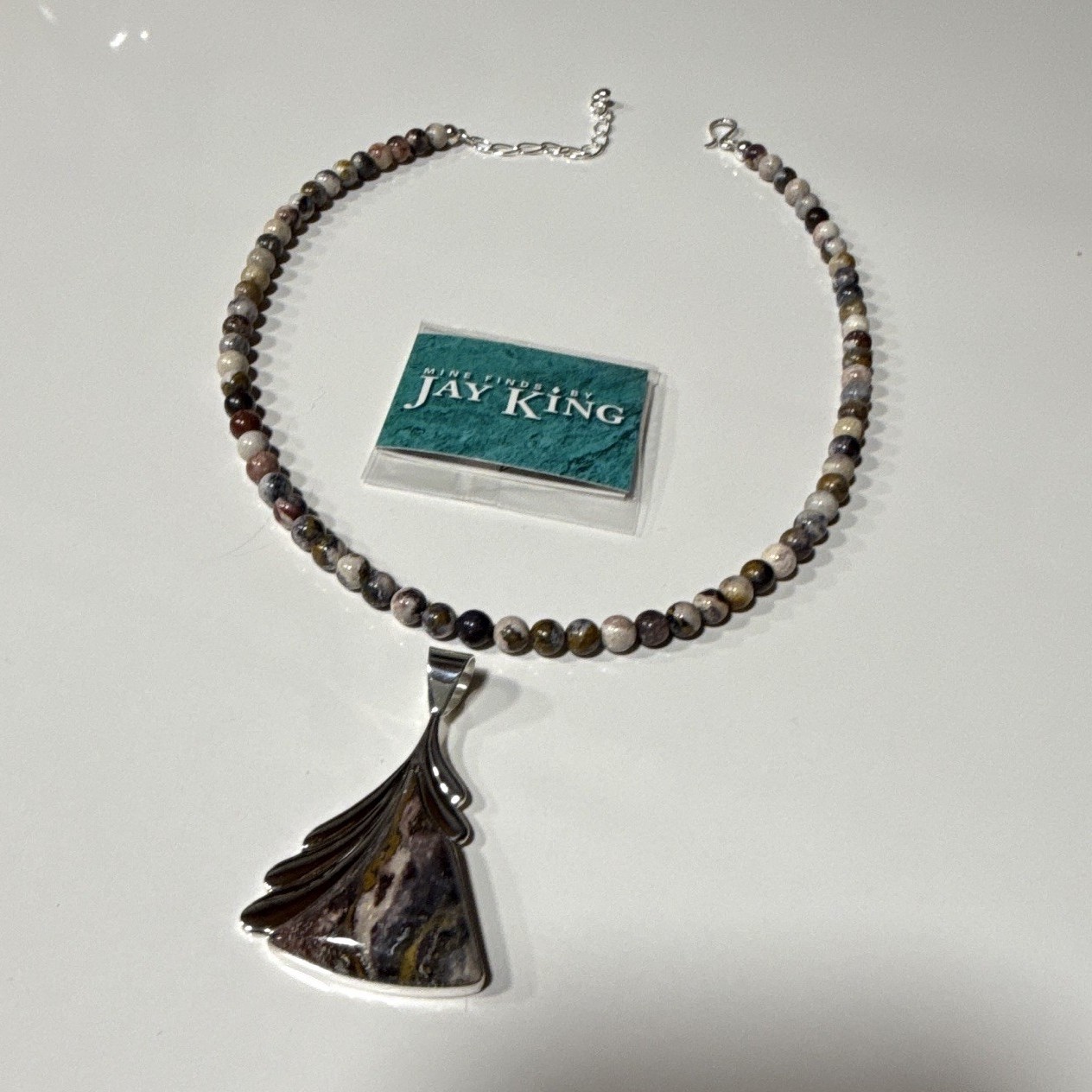 Jay King Multicolor Jasper Beaded Charm Pendant Necklace Silver Adjustable Hook