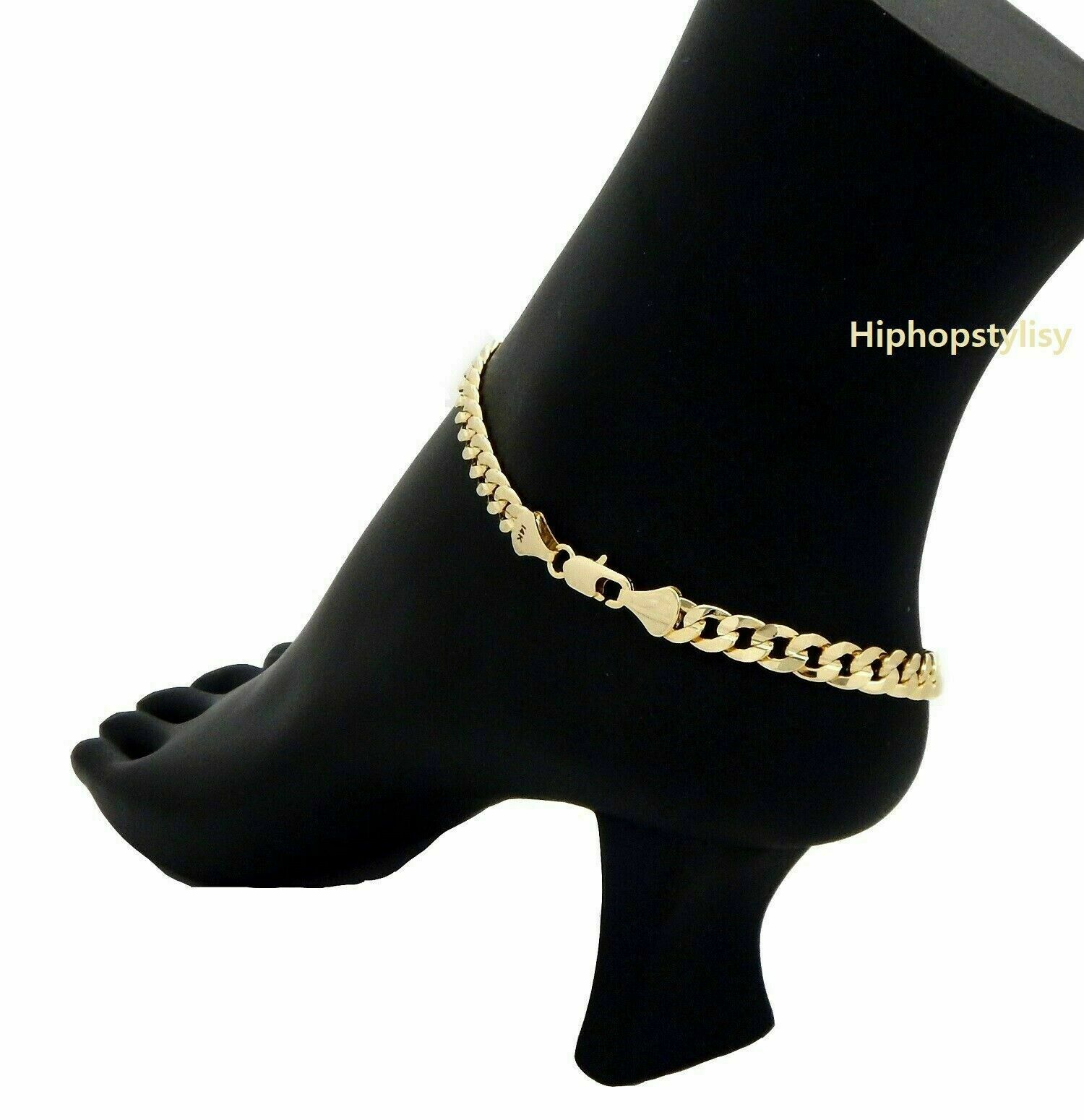 10″ CONCAVE CUBAN LINK CHAIN QUALITY ANKLET BRACELET 14K ITALY GOLD PLATED