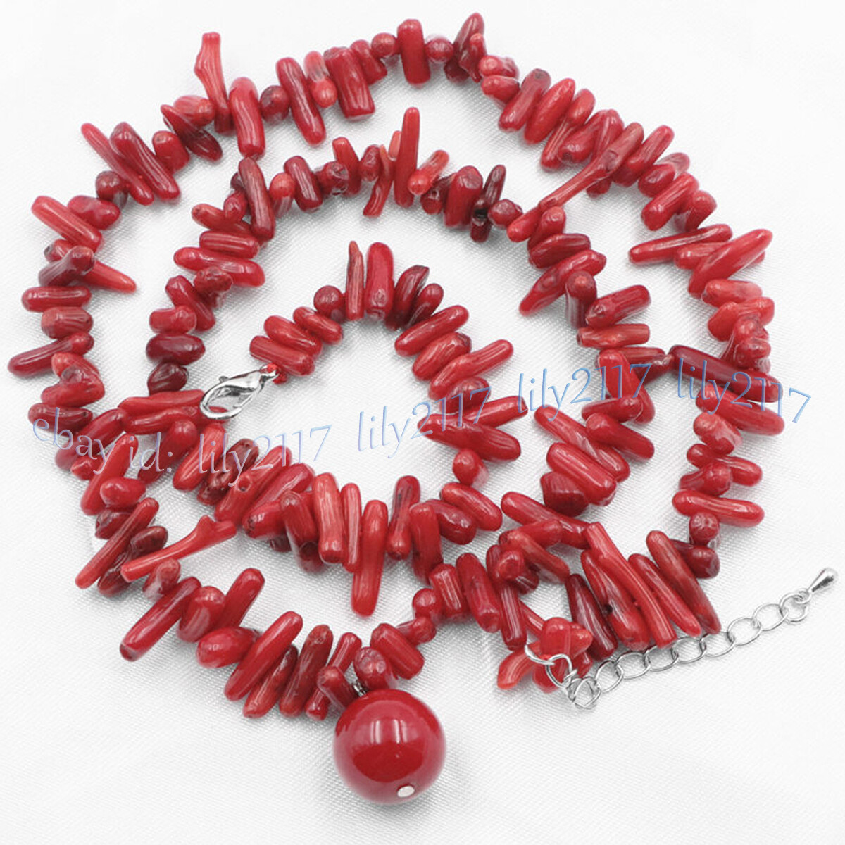 Natural 3-10mm Red Coral Gems Irregular Chips Gravel Beads Pendant Necklace 18”