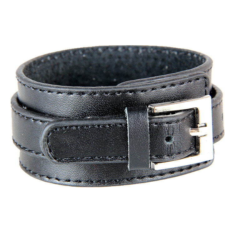 New Men Punk Wide PU Leather Belt Wristband Cuff Bracelet Bangle Adjustable US