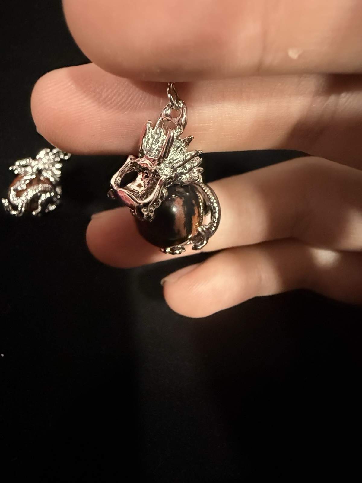 Silver Tone Dragon Charm Brown Bead Dangle Drop Hook Earrings Animals Insects