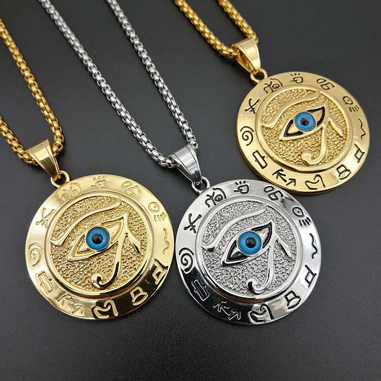 Egyptian Pharaoh Eye of Horus Ra Pendant Necklace Protection Jewelry Chain 24″
