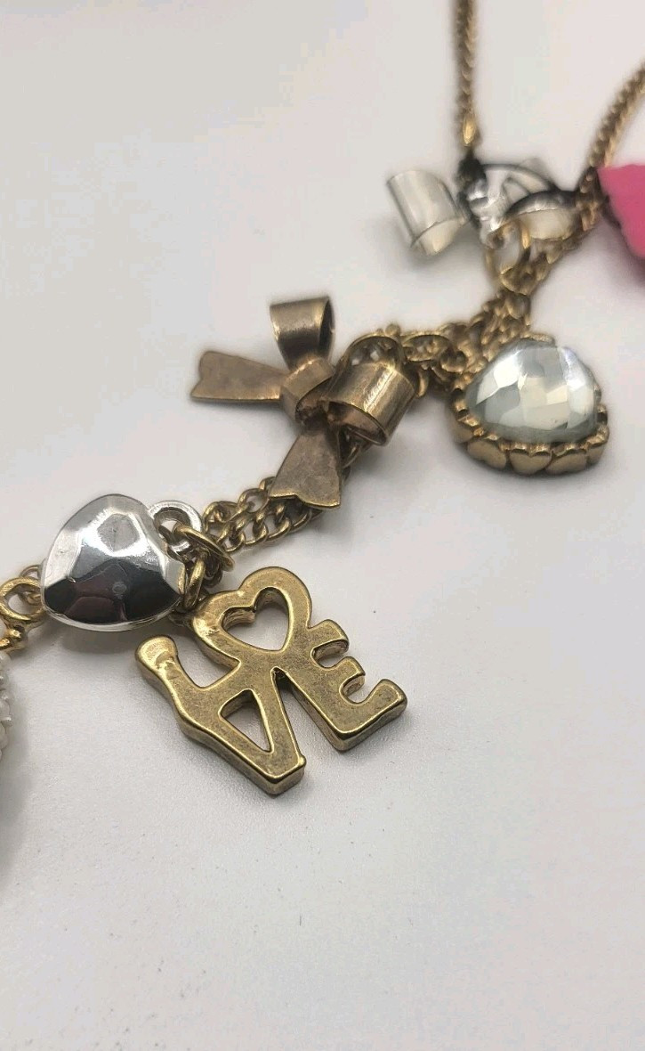 RARE Betsey Johnson Beaded Llama Love Crystal Heart Bows Necklace Satin Box NWT
