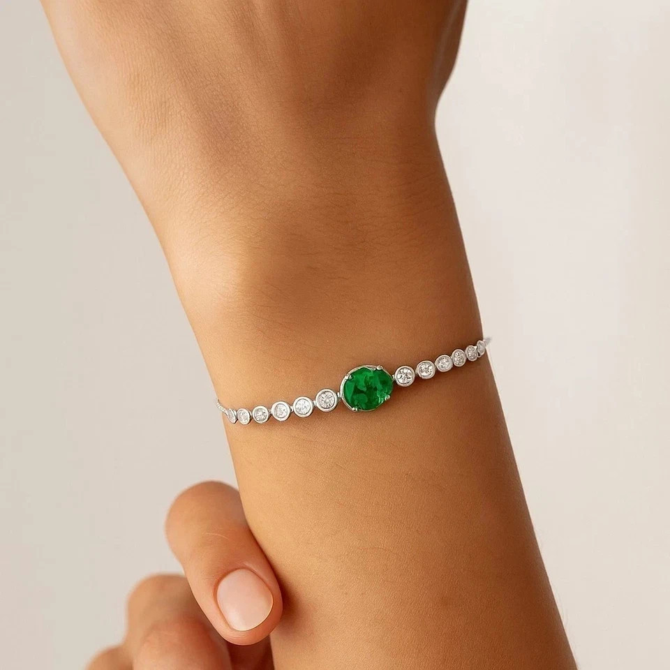 7 Ct Emerald Cut Simulated Emerald Women Tennis Bracelet 14K White Gold Plated