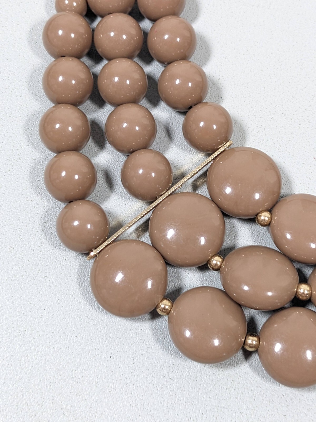 Coastal Brown Beige Acrylic Bead Triple Strand Layered Statement Necklace 21 in