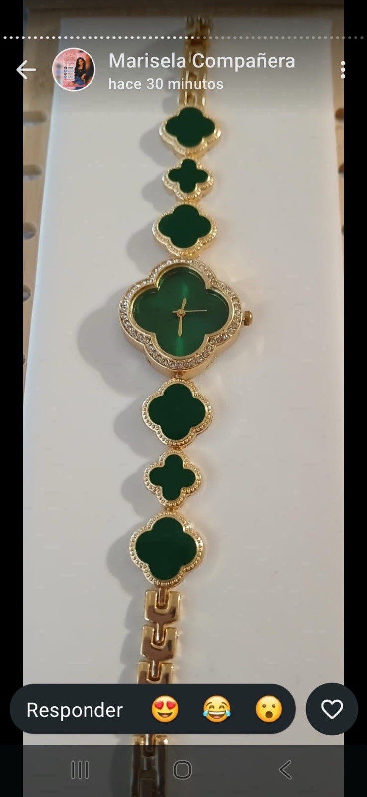Gold Tone Clover Link Chain Bracelet with Green Accents, Stackable Fashion