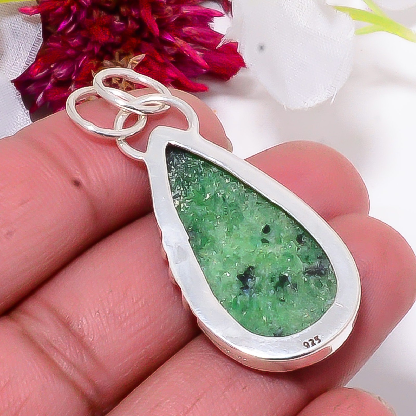Natural Ruby With Zoisite – Tanzania 925 Sterling Silver Pendant 1.76″ sku27