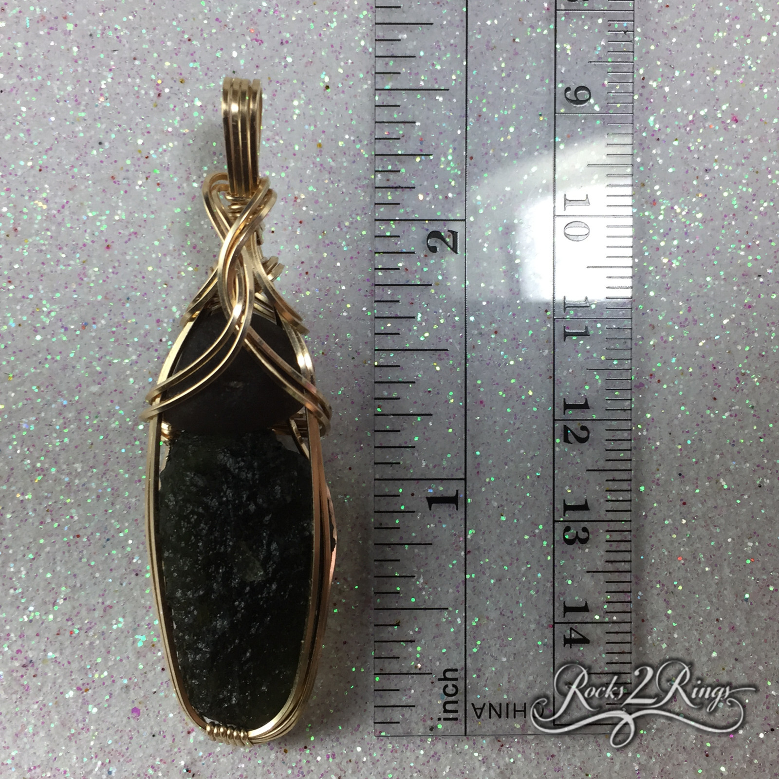 Moldavite with Saffordite Cintamani Pendant Genuine Tektites Wrap G44 ZP