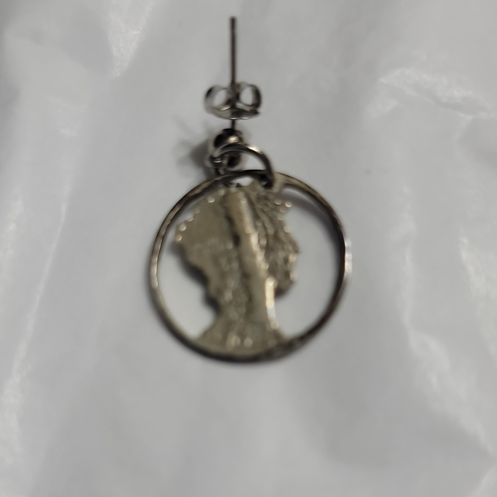 Vintage 1942 Mercury Dime Hand Cut Coin Sterling Silver Necklace & Earrings Set