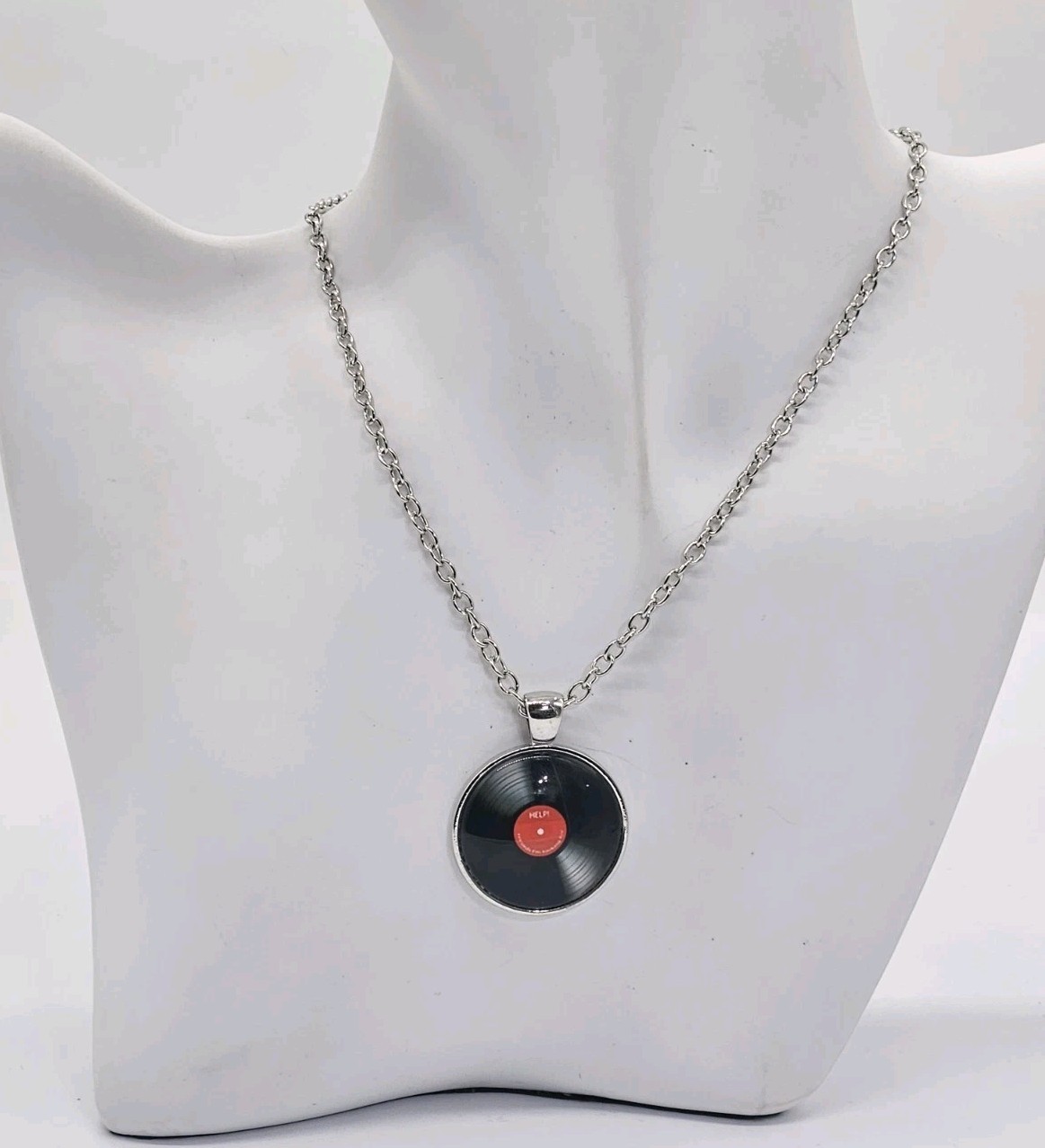 Music Record Pendant Necklace – Music Themed Jewelry – Silver Tone Disc & Chain
