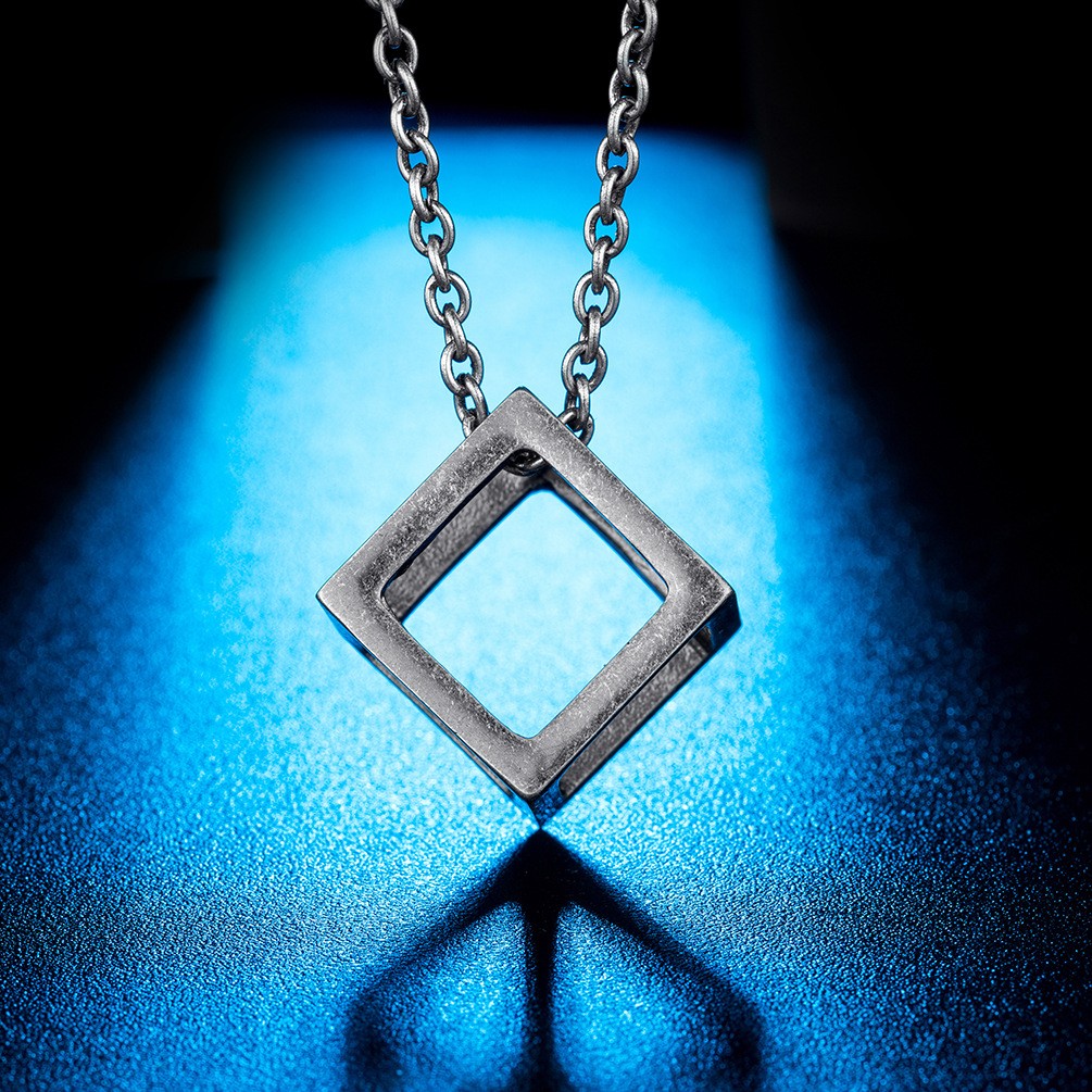 Men Women Hollow Cubic Necklace Stainless Steel Minimalist Pendant Box Chain