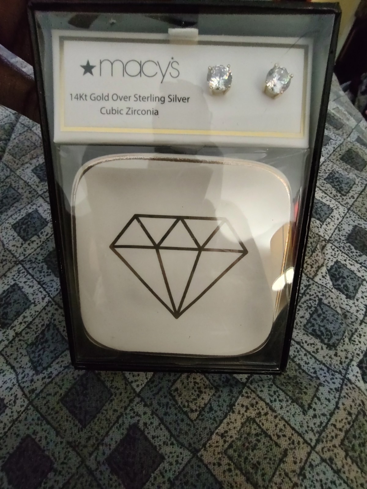NIB 14k Yellow Gold Over 925 Sterling Silver 6mm CZ Cubic Zerconia Earrings