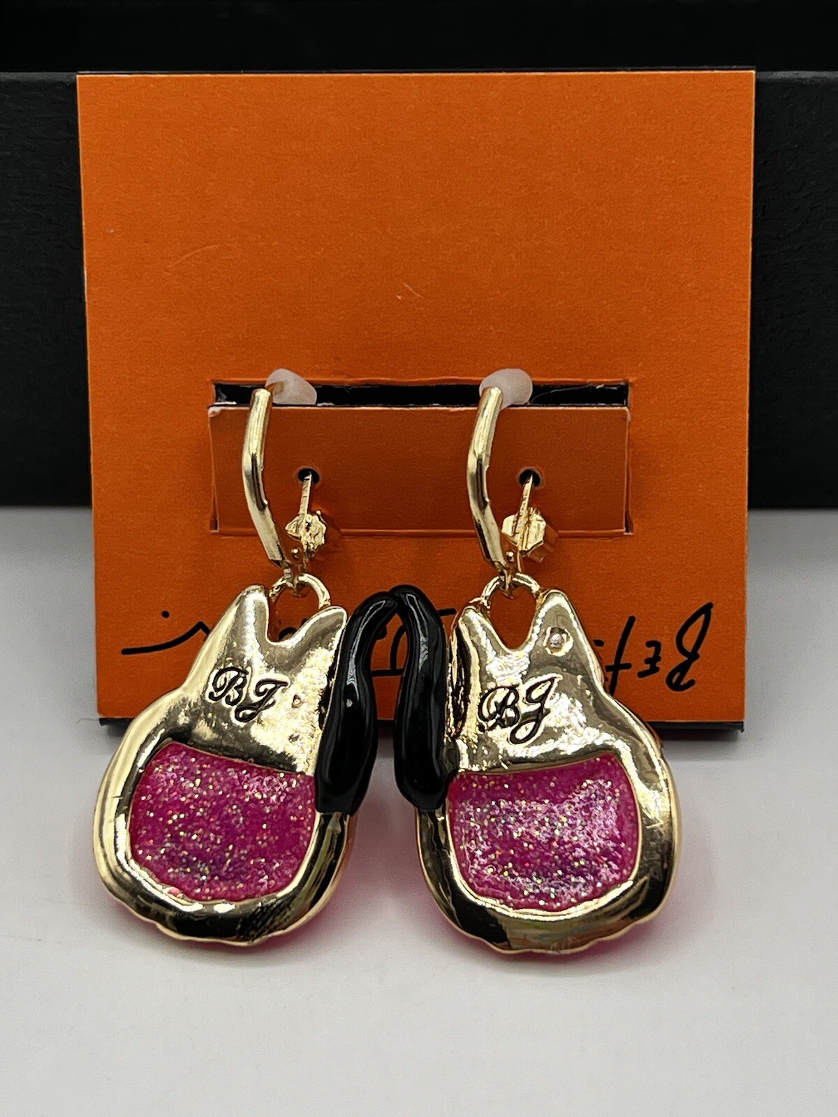 NEW Betsey Johnson Rich Witch Black Cat Pink Glitter Pumpkin Halloween Earrings