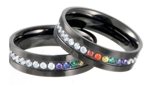 Pride Shack – Jet Black Rainbow String Full CZ Ring LGBT Lesbian Gay Pride Ring