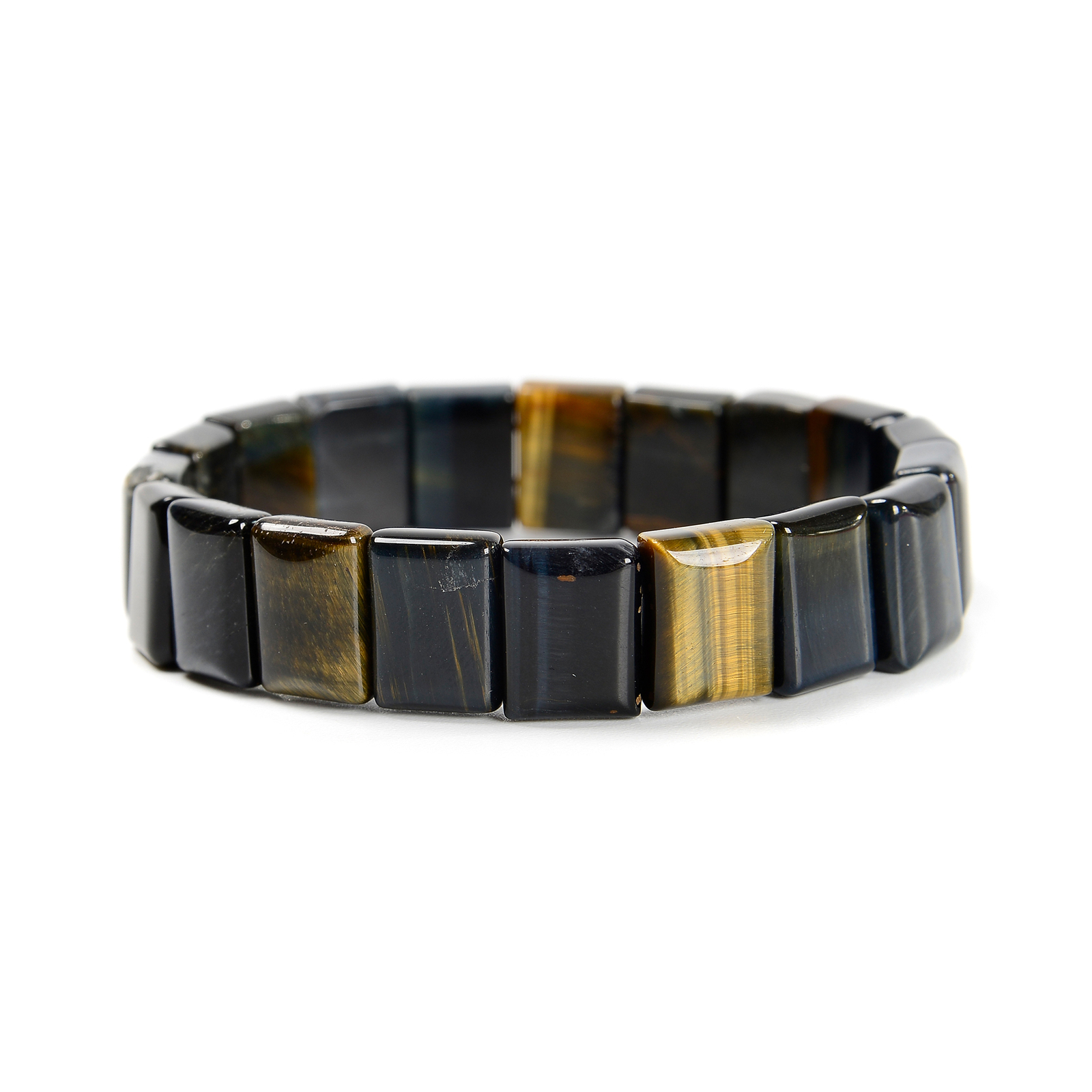 Golden Blue Tiger Eye Rectangle Double Drill Bracelet Size 11x14mm 7.5” Length