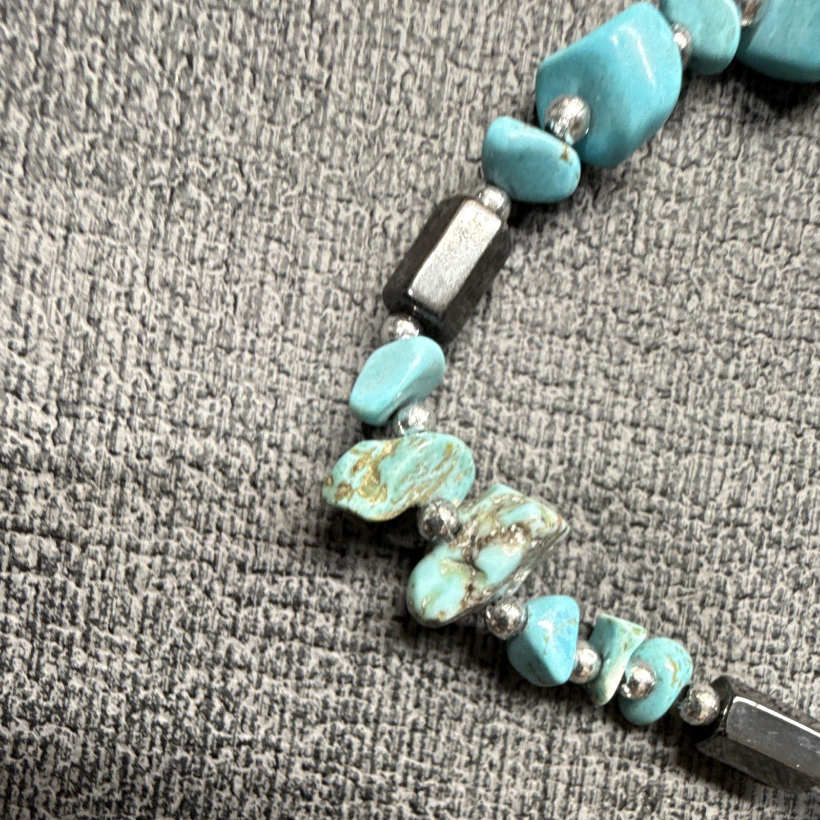 Turquoise Chip & Hematite Beaded Necklace With Magnetic Links