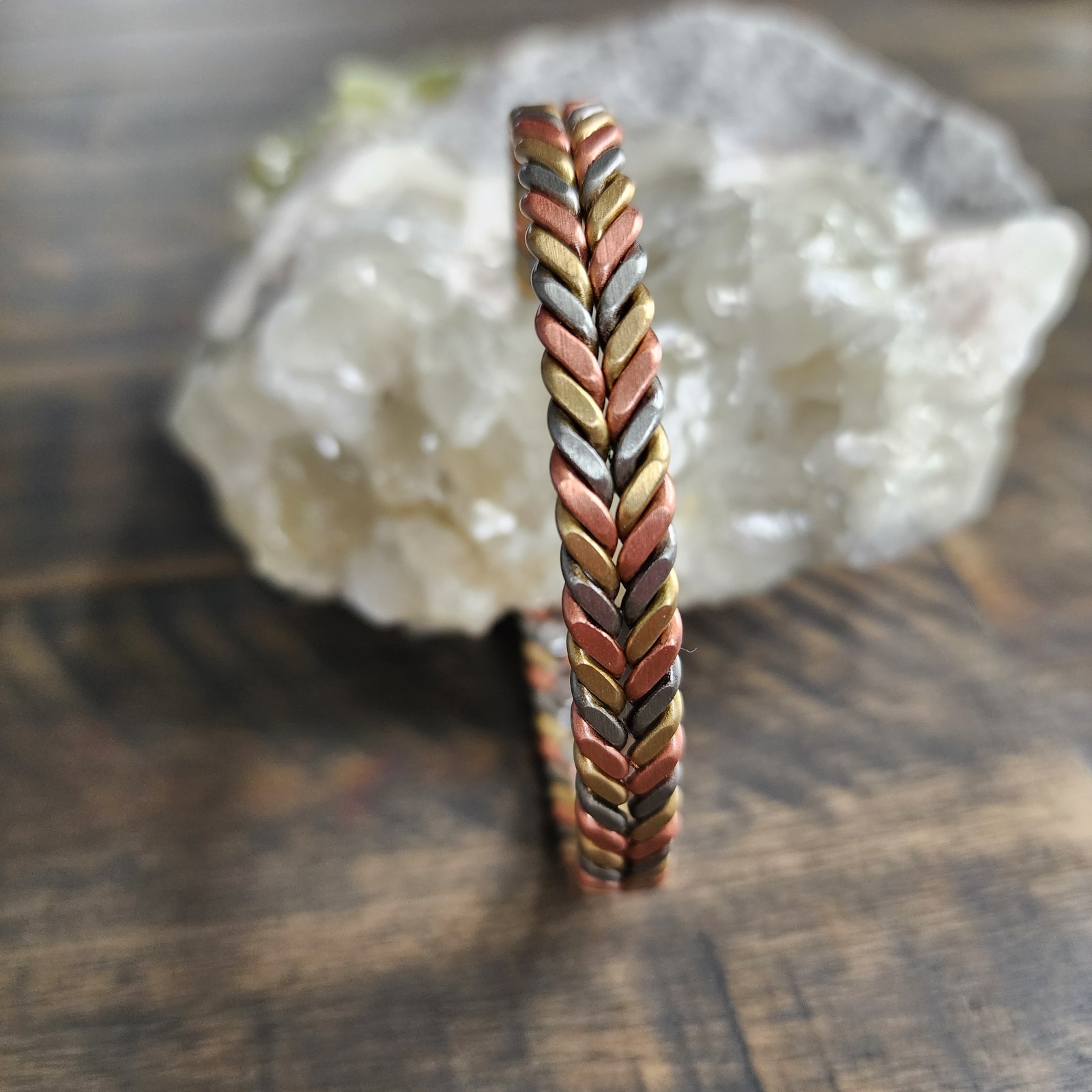 Tri Color Copper Magnetic Bracelet Woven Adjustable 6 Magnets 17.5cm 8.5mm 24g