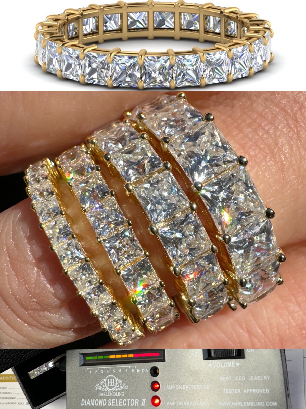 Real Princess Cut Moissanite Eternity Band Wedding Ring 14k Gold Over 925 Silver