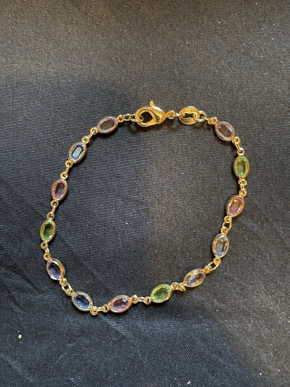18K Gold Filled Bracelet W/ Light Colored Stones 7.5 inches
