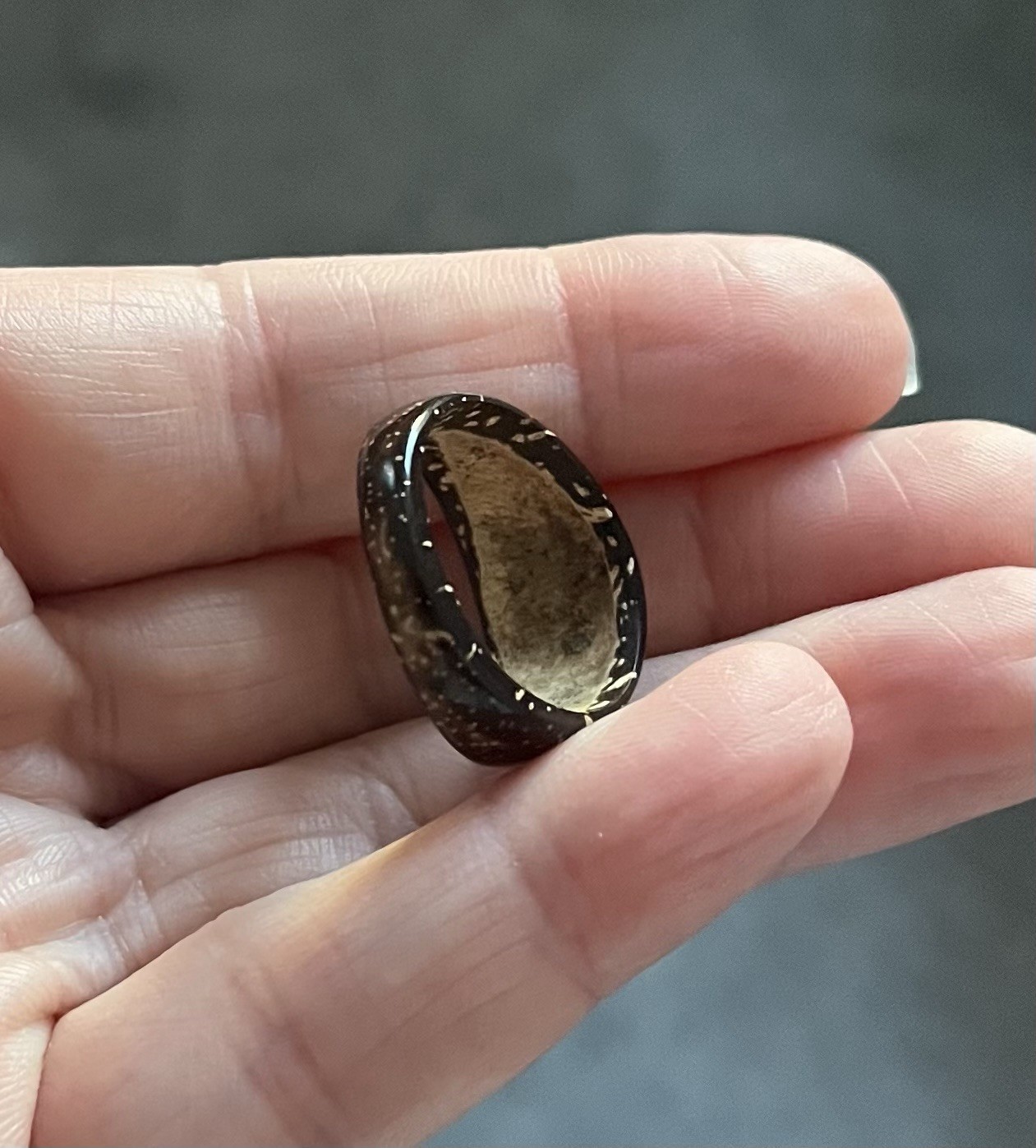 Handmade Style Dark Wood Band Ring – Unisex, UK Ring Size Q, See Description