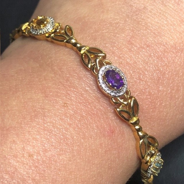 9041 PAJ BR Goldtone Multi-Gemstone Oval Link Bracelet Citrine Amethyst garnet