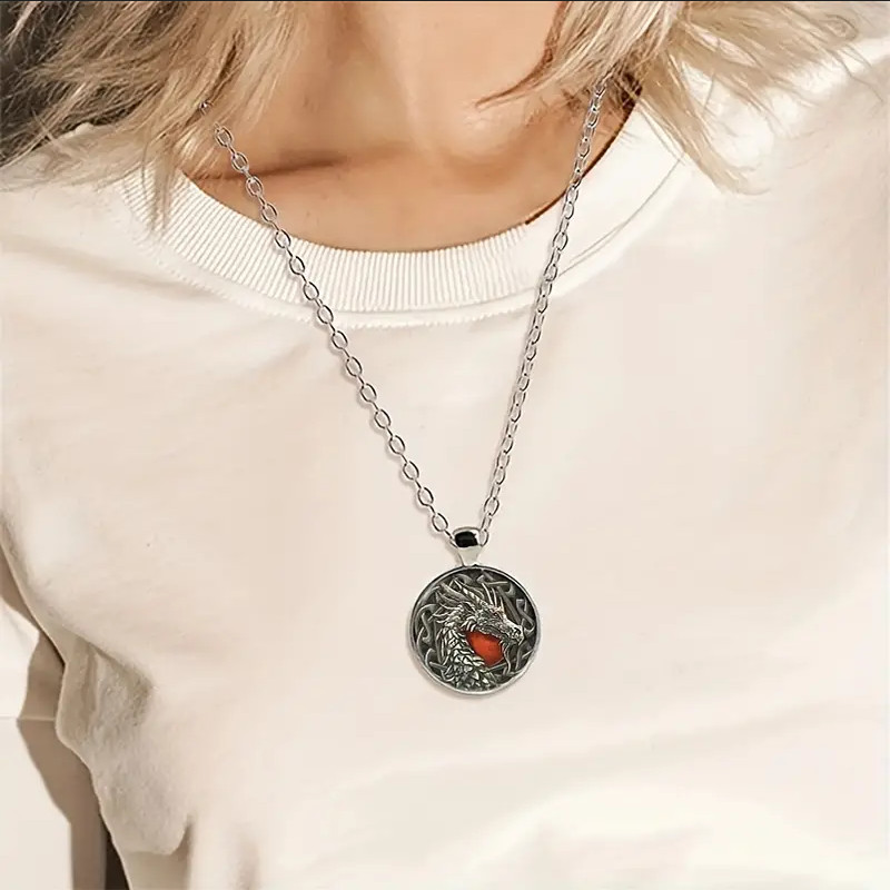 Celtic Dragon Medallion Round Necklace Jewelry Viking Pendant