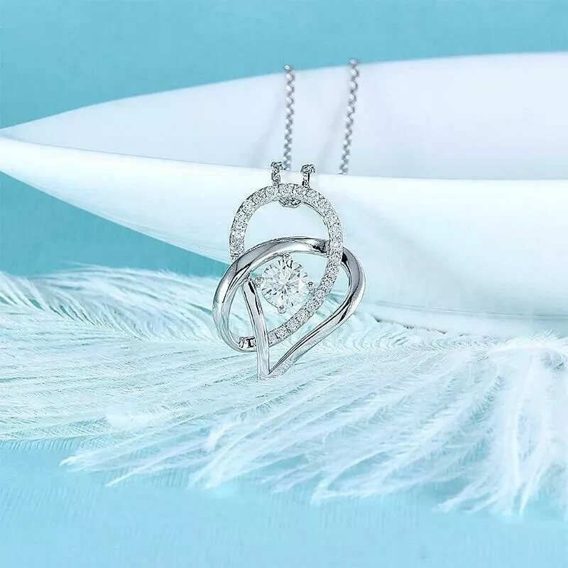 2Ct Round Cut Simulated Diamond Heart Shape Pretty Pendant 14k White Gold Plated