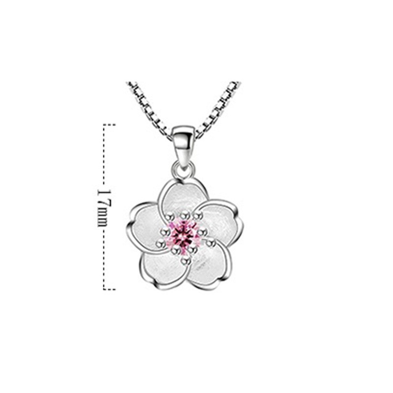 2 Pack Set Luxury Pink Purple Blossom Flower CZ Pendant Necklace for Women