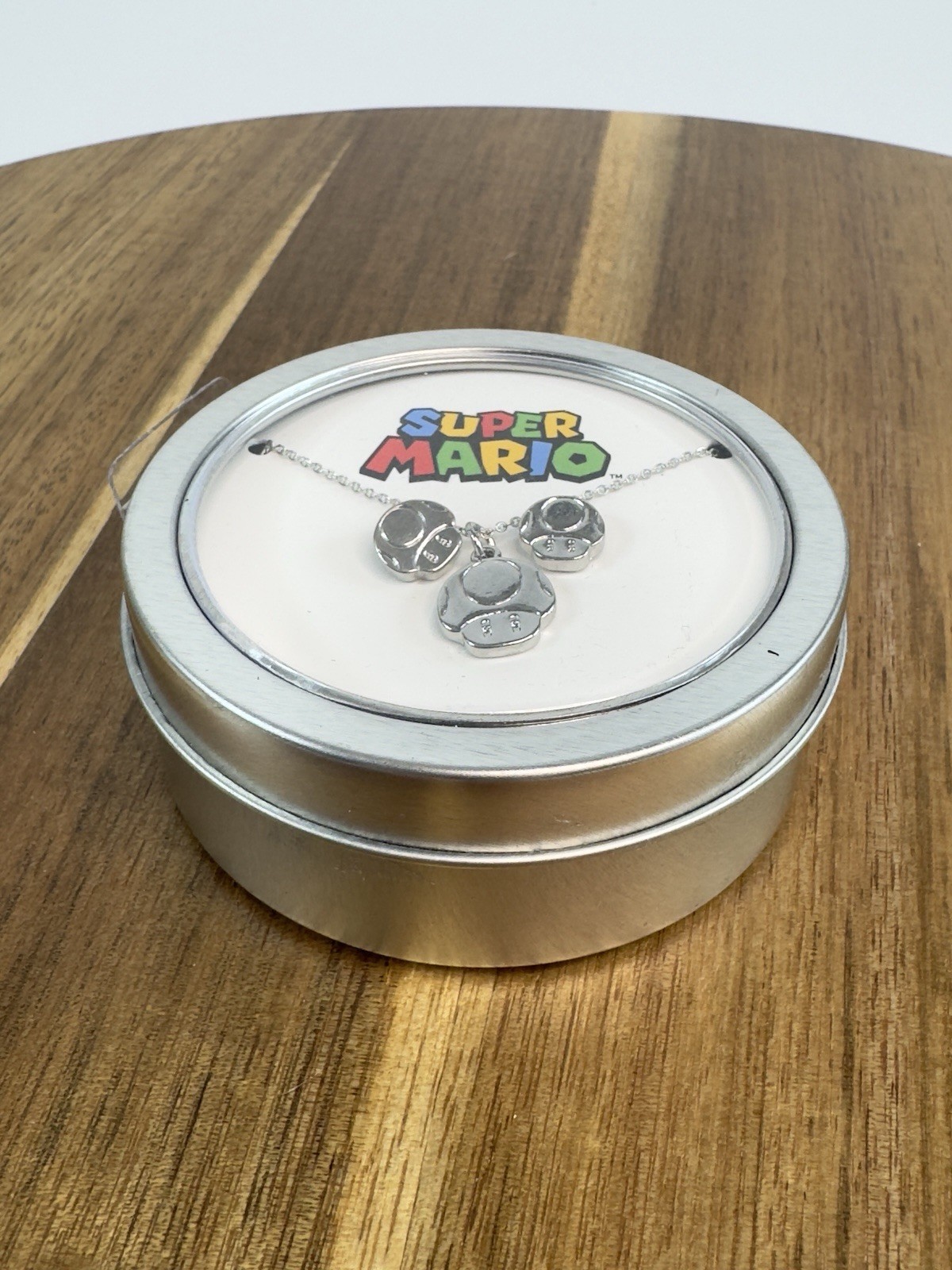 Nintendo Super Mario Earrings + Necklace Jewelry Gift Set in Tin Mushrooms