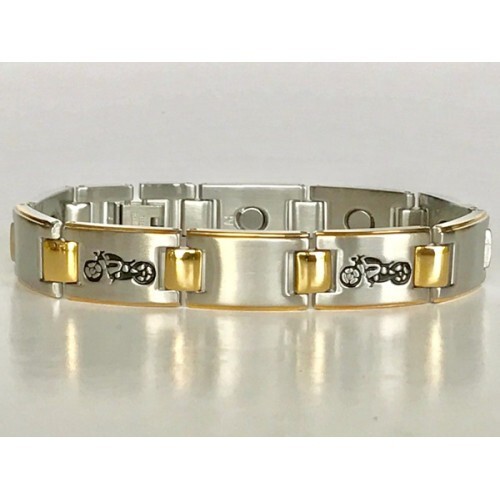 Men Magnetic Bracelet 8″ STAINLESS STEEL BLACK MOTORCYCLES GOLD SILVER HEAVY