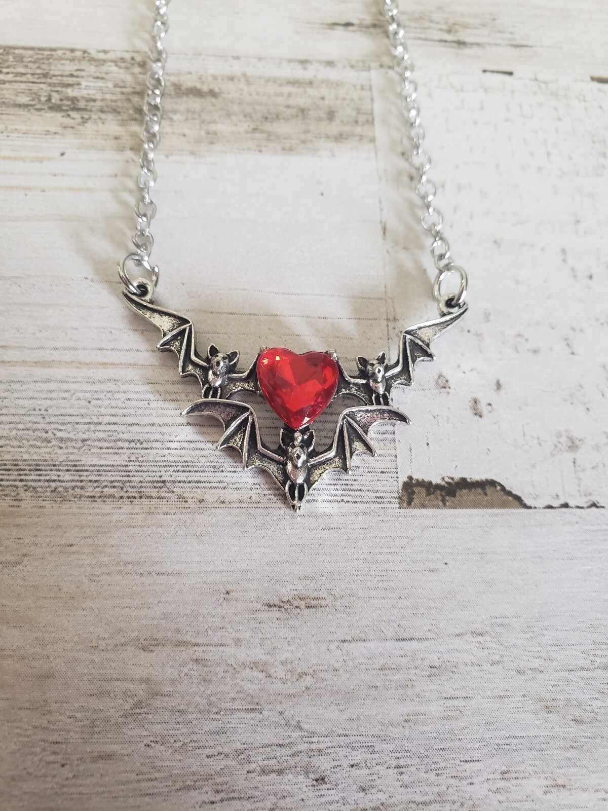 Bat necklace Halloween red heart vampire jewelry pretty gift witch spooky