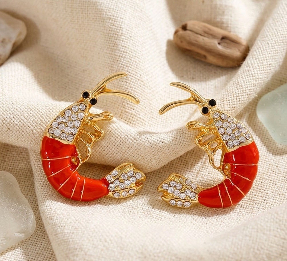 BaubleBar Lobster Fish Earrings Gold CZ Marine Nautical Boho Retro Y2K Cruise
