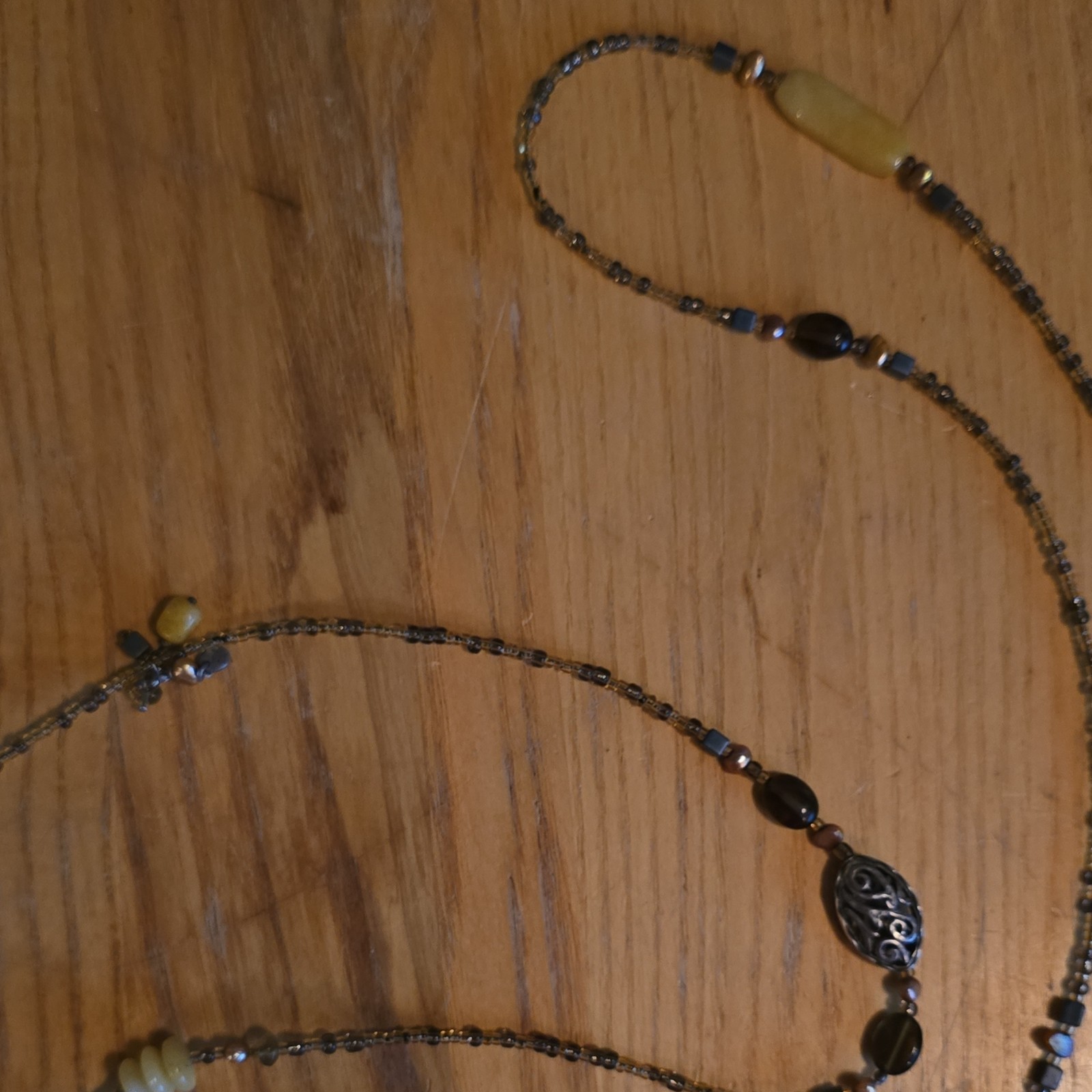 Multicolor Boho Beaded Chain Charm Necklace With Sterling, Stone and Glass Beads