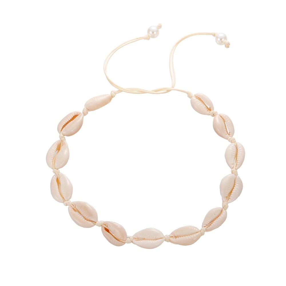 Cowrie Shell Choker Boho White String Necklace Surfer Beach Conch Puka, Hawaiian