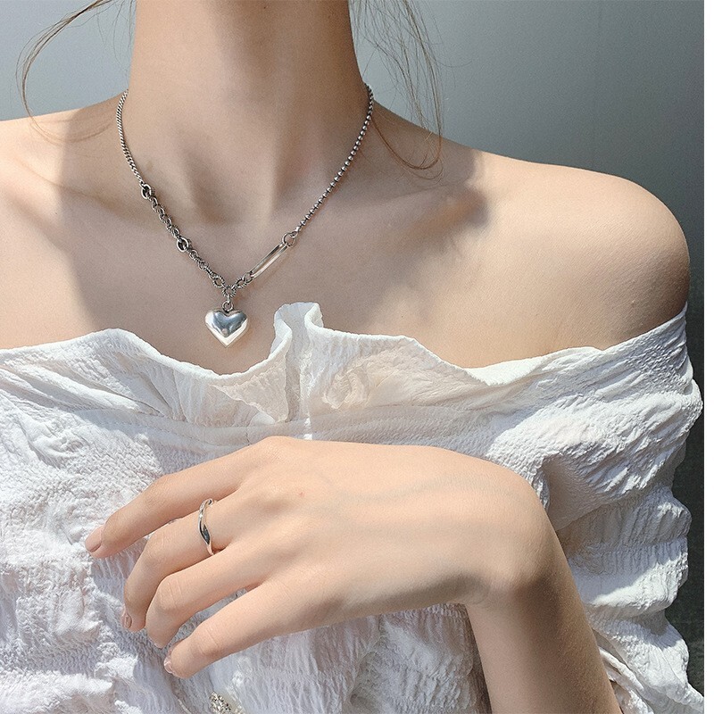 Vintage Handmade 925 Sterling Silver Love Heart Shaped Pendant Necklace