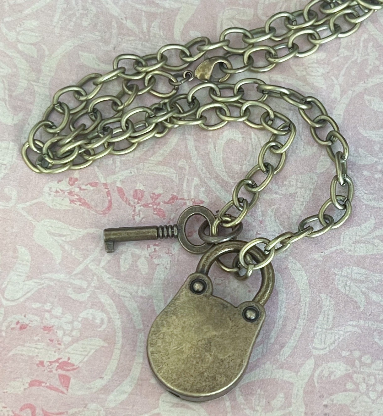 Lock n Key Necklace Large Working Brass Antique – Victorian Style Pendant