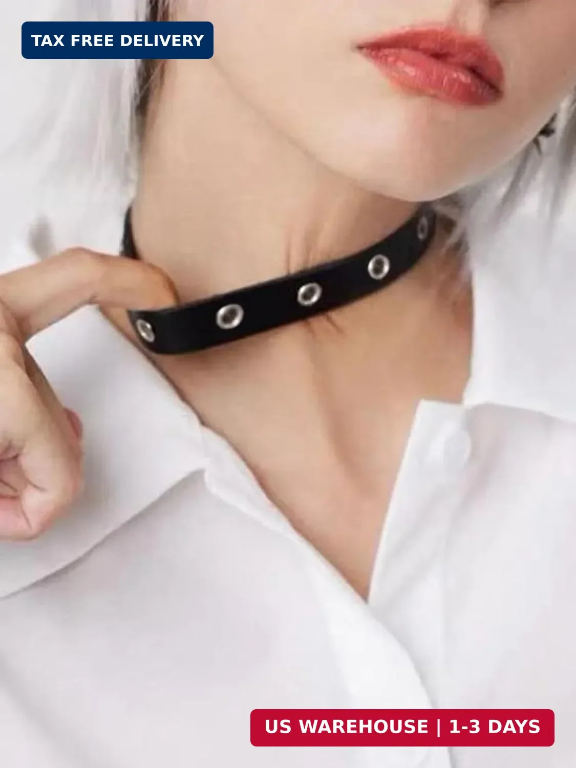 Studded Leather Choker Necklace and Bracelets Set for 80s 90s Vintage Women Men