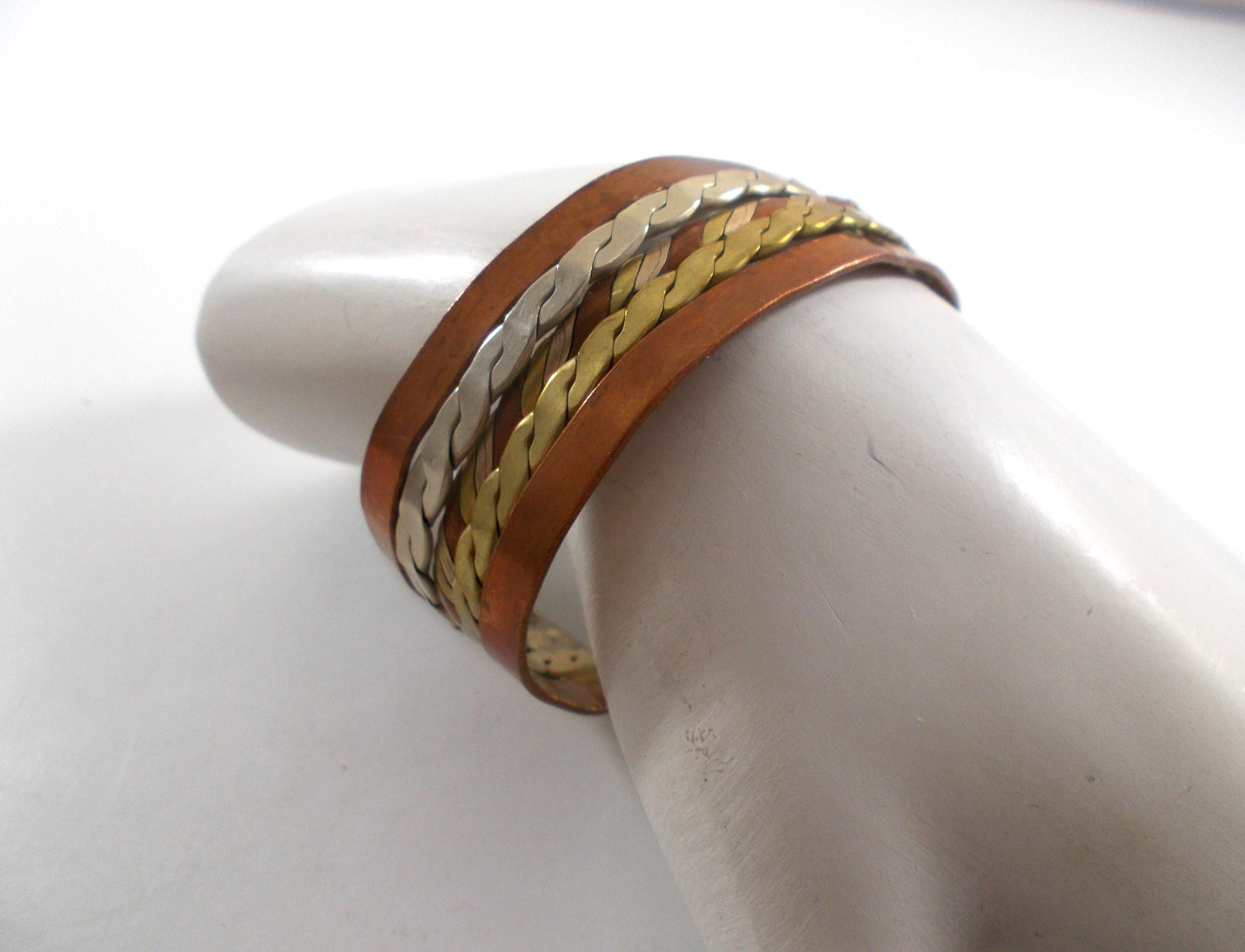 Mixed Metal Copper Cuff Bracelet Silver Gold Color Chain Design Center Free Ship