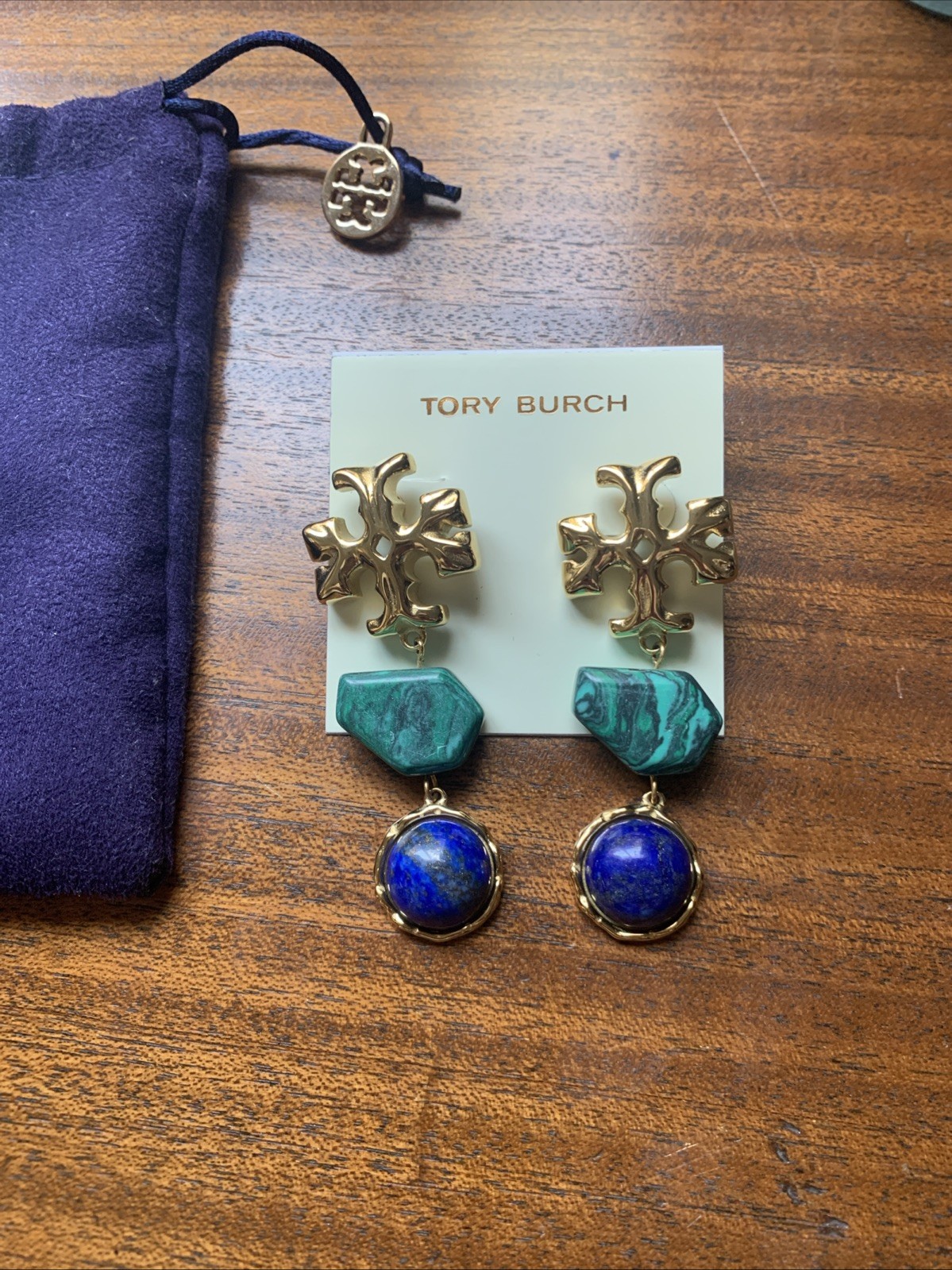 Tory Burch 3 Tier Dangle Earrings Blue And Green