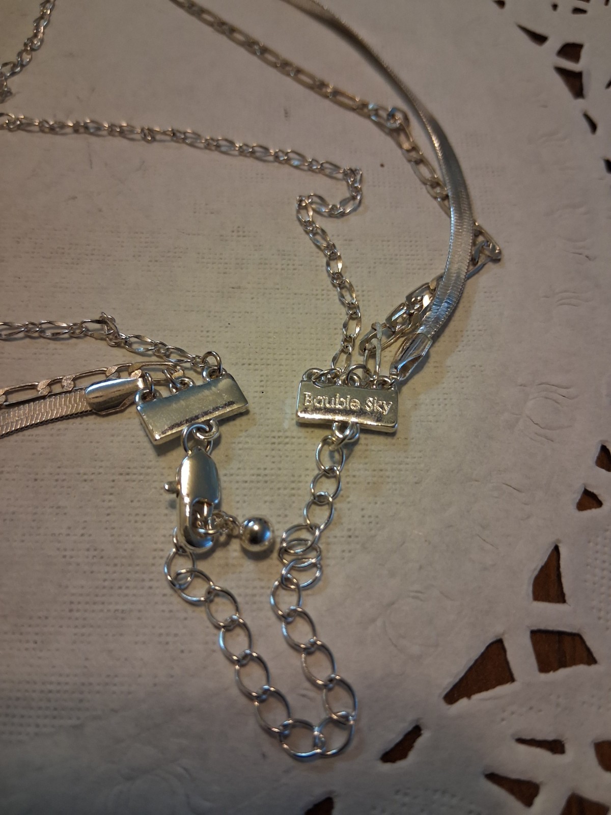 Bauble Sky Silver Tone Layered Chain Necklace Round Charm Pendant Lobster 15in