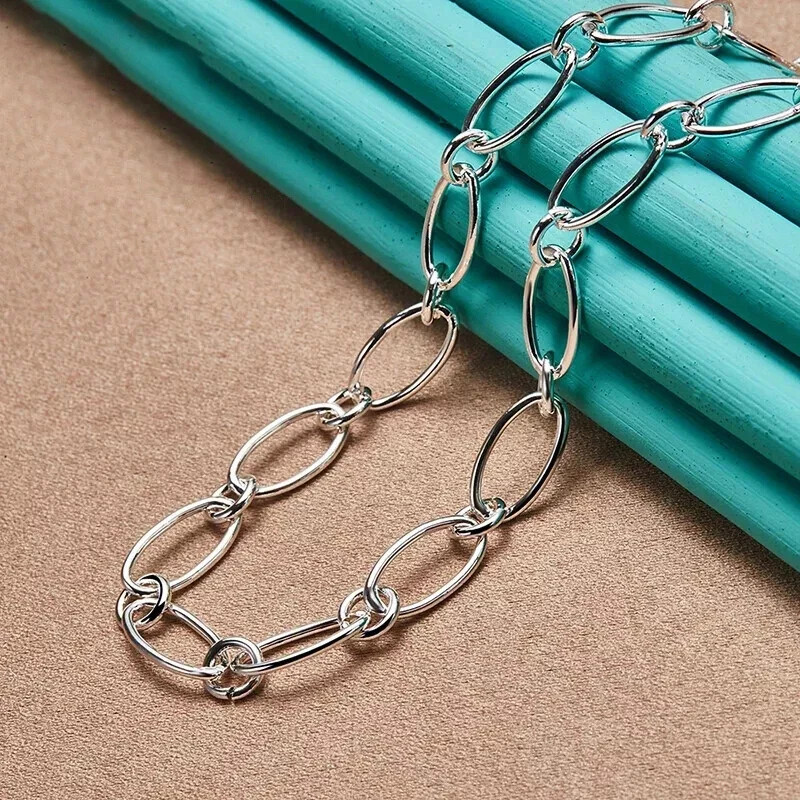 925 Sterling Silver Simple Chain Necklace Bracelet Set Women Wedding Jewelry