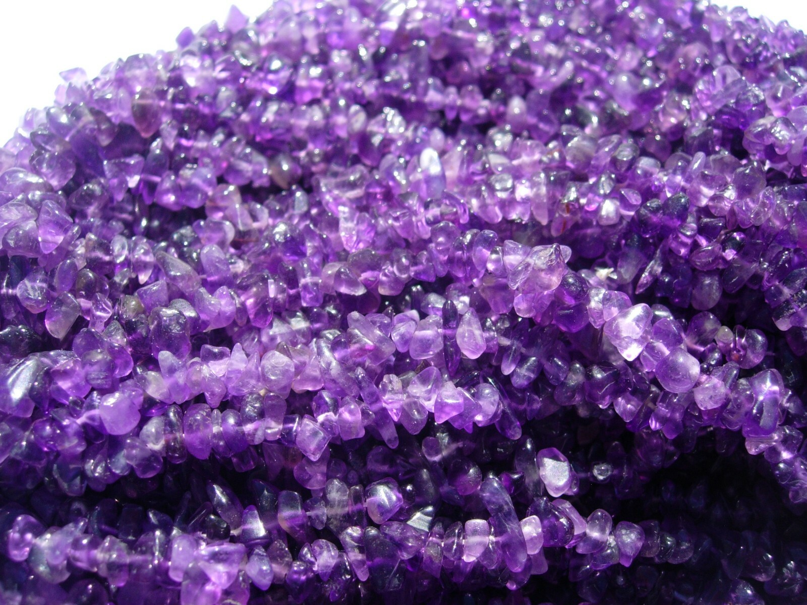 Genuine Amethyst crystal chip bead necklace 34″ healing stones Reiki