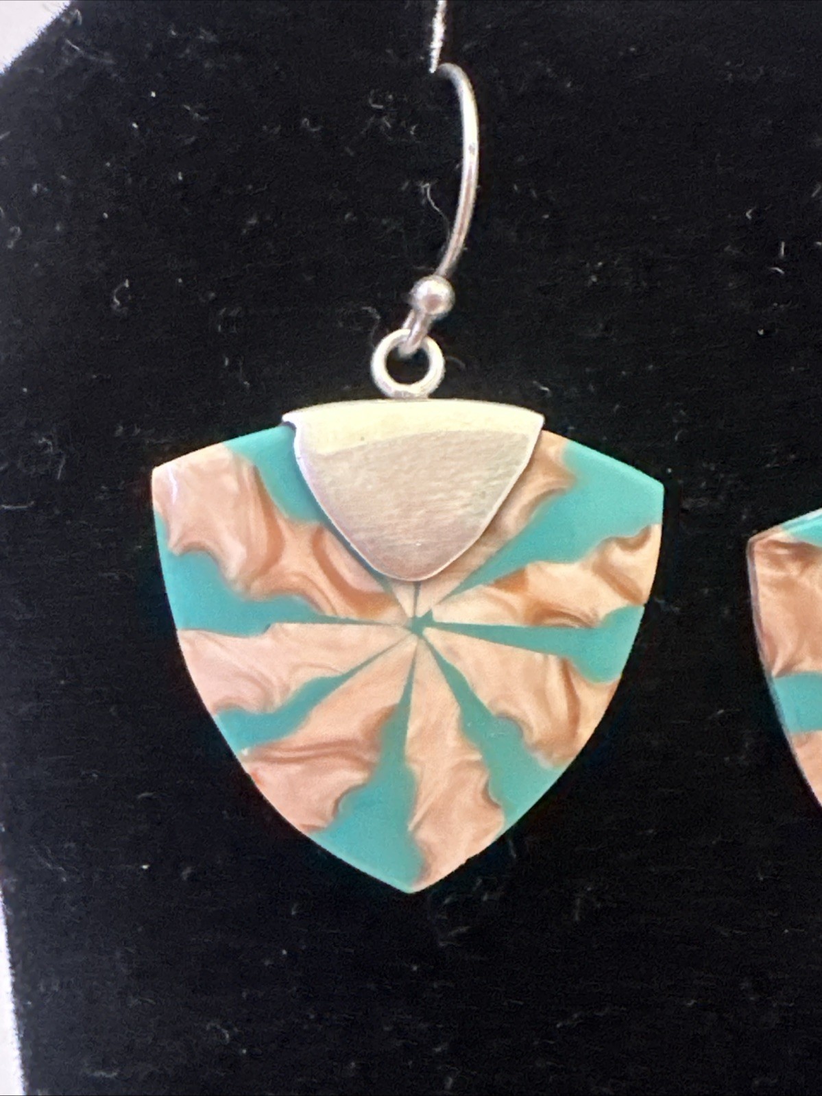 Turquoise Resin & Shell Drop Dangle Hook Earrings Sterling Silver